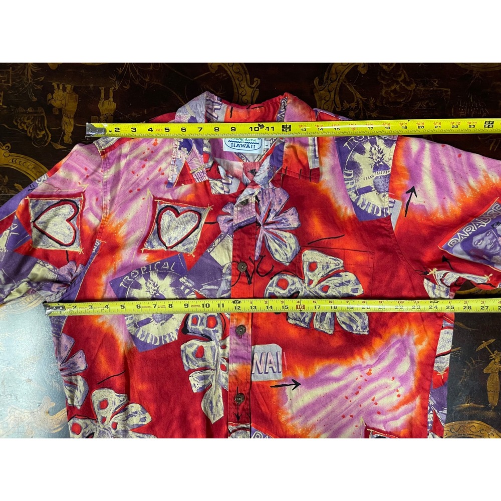 Vtg Surf Line Hawaii Mens Red Purple Tie Dye Tropical Hawaiian Shirt Cotton L - Picture 4 of 11